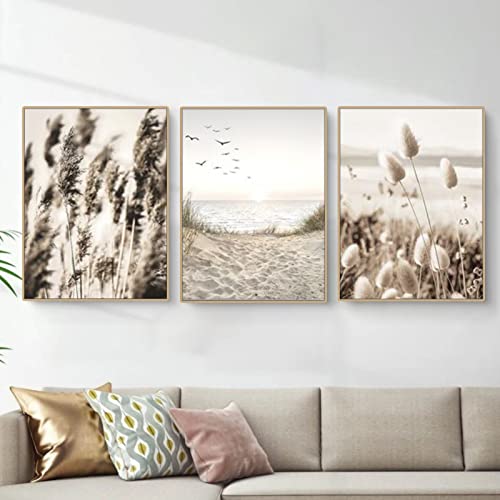 EXQUILEG 3er Poster Set Wandbilder Boho Beige Natur Pampasgras Bilder Modern Bilder Deko Wanddeko, Vintage Bilder Deko für Wohnzimmer Schlafzimmer-Ohne Rahmen Beige Poster Set (21x 30 cm) von EXQUILEG