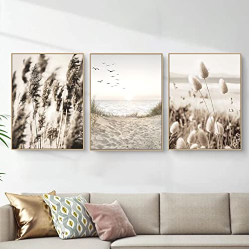 EXQUILEG 3er Poster Set Wandbilder Boho Beige Natur Pampasgras Bilder Modern Bilder Deko Wanddeko, Vintage Bilder Deko für Wohnzimmer Schlafzimmer-Ohne Rahmen Beige Poster Set (50 x 70 cm) von EXQUILEG