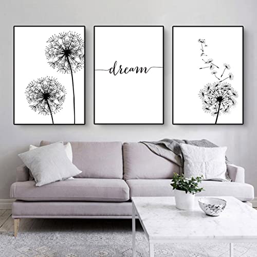 EXQUILEG 3er Set Design-Poster Wandbilder,Modern Schwarz Weiß Leinwandbilder Wandbilder, Löwenzahn Bilder Set Kunstdrucke Wandposter für Wohnzimmer, Home Decor,Ohne Rahmen (50x70cm) von EXQUILEG