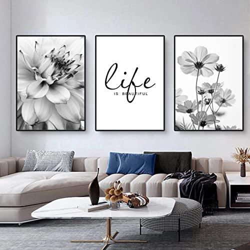 EXQUILEG 3er Set Premium Poster, Schwarz Weiß Design Poster, Aesthetic Blume Moderne Wandbilder, Wohnzimmer Schlafzimmer Wanddeko Art ohne Rahmen (21 x 30 cm) von EXQUILEG