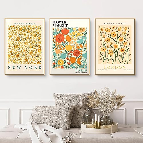 EXQUILEG 3er Stilvolles Blumen Bilder Set Flower Market Poster Kunstdrucke Moderne Wandbilder Vintage Wanddeko Ohne Rahmen Premium Für Wohnzimmer Schlafzimmer Esszimmer (50 * 70cm) von EXQUILEG