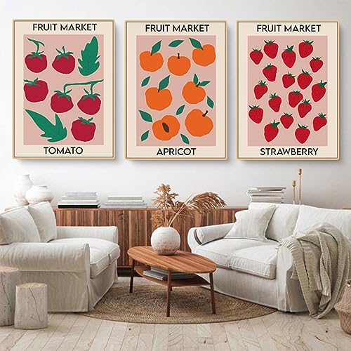 EXQUILEG 3er Stilvolles Fruit Bilder Set Fruit Market Poster Kunstdrucke Moderne Wandbilder Vintage Wanddeko Ohne Rahmen Premium Für Wohnzimmer Schlafzimmer Esszimmer (60 * 85cm) von EXQUILEG