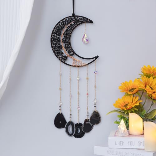 EXQUILEG Baum des Lebens Wandteppich, Handmade Wrap Kupferdraht Quaste Wandbehang Tapisserie mit Obsidian Chip Kristall Onyx Edelstein Traumfänger für Schlafzimmer, Wohnzimmer von EXQUILEG