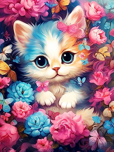 EXQUILEG Diamond Painting Katze, DIY 5D Diamant Painting Bilder Malerei Kits Tier, Malen Nach Zahlen Diamant Home Wand Decor Gemälde Kreuzstich Diamond Dekoration (50 * 70cm) von EXQUILEG