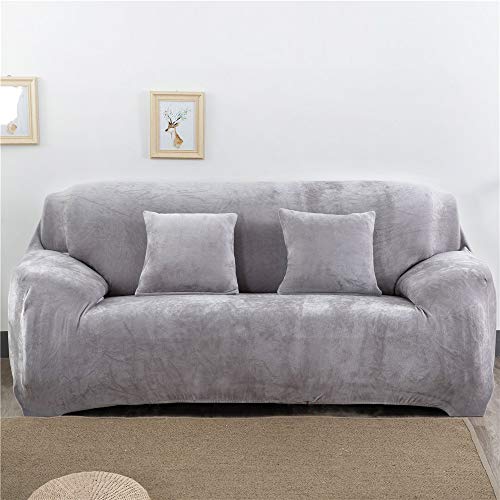 EXQUILEG Dicke Elastischer Sofabezug 1/2/3/4-Sitz-Überwurf aus Samt Größen (Silbergrau, 2 Seater:145-185cm) von EXQUILEG