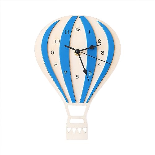 EXQUILEG Heißluftballon-Leise Wanduhr, Zuhause Kunst Dekor-Wanduhr, Cartoon Heißluftballon Uhr Mute Crafts Nordic Style Wanduhr für Kinderzimmer, Hotel, Café, Büro (Blauer Heißluftballon) von EXQUILEG