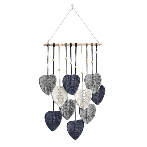 EXQUILEG Makramee Wandbehang Handgemacht Wohnungs Dekorationen Boho Makramee Wandteppich Gewebte Wandbehang Blatt Feder Wanddeko (Grau) von EXQUILEG