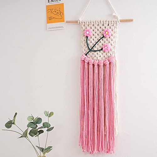 EXQUILEG Makramee Wandbehang – warmes Pink Blume, Tasseled handgewebten Wandteppich Boho wanddeko gewebte Tapisserie Boho Chic Home Decor von EXQUILEG