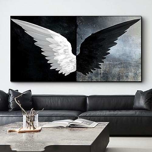 EXQUILEG Moderne Schwarz Weiß Engel Flügel Leinwand Wandkunst Bilder, Boho Wandkunst HD Print Poster auf Bildern Ohne Rahmen (70 * 140cm) von EXQUILEG