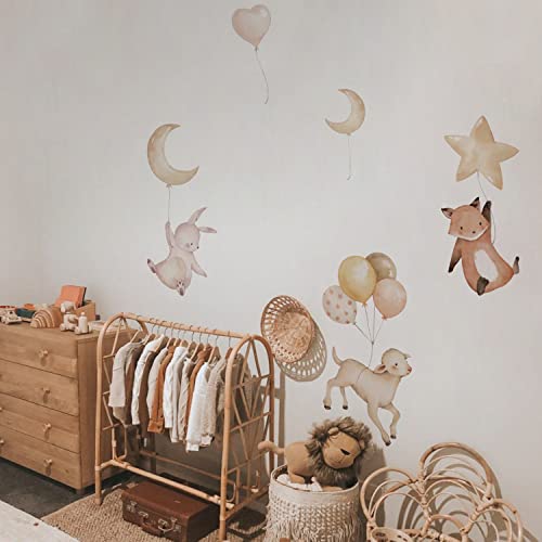 EXQUILEG Niedlich Tiere Babyzimmer Wandsticker, selbstklebend Aufkleber, DIY Kleine Schafe Häschen Fuchs Wandaufkleber für Junge Mädchen Schlafzimmer Wanddeko (3er Set) von EXQUILEG