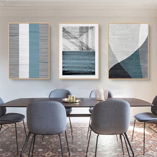 EXQUILEG Premium Poster Set - 3er Set Blau Boho Abstrakt Minimalistischer Stil Leinwand Bilder Moderne Deko für Wohnzimmer, Schlafzimmer - Ohne Rahmen (A,50 * 70cm) von EXQUILEG