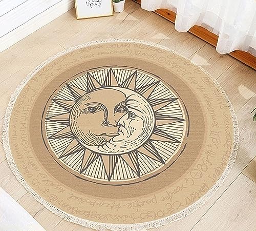 EXQUILEG Teppich Rund - Boho Deko Sonne und Mond Motive Baumwolle Teppiche (90cm) von EXQUILEG