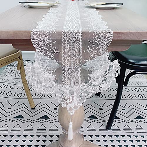 EXQUILEG Tischläufer Weiße Spitze Tischdecke Spitze Vintage Tischdekoration Spitze für Deko Hochzeit Tisch Makramee Stickerei Blumen (C,30x200cm) von EXQUILEG