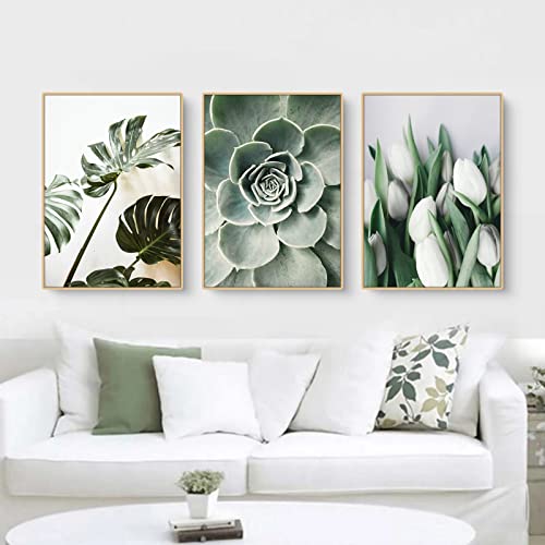 EXQUILEG Wandbilder Grüne Blätter Pflanze, Moderne Premium Poster Set für Wohn-Schlafzimmer Wandeko, Ohne Rahmen-3er Set Premium Poster (Poster Set GrüN A,40x50cm) von EXQUILEG