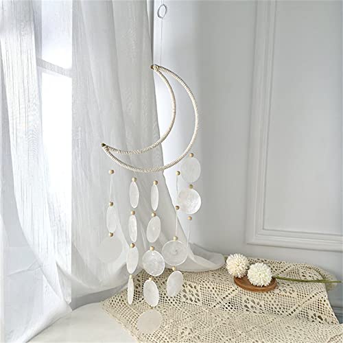 EXQUILEG Windspiel Weiß Perlmutt Muscheln Traumfänger, Fensterschmuck Mond Windspiel Mobile Muschel, Muschel Windspiel Gartendeko von EXQUILEG