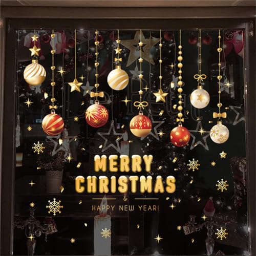 Fensterbilder Weihnachten Deko Selbstklebend, Wiederverwendbar Statisch Haftend PVC Aufkleber für Fenster Vitrine Türen Schaufenster Winter Schneeflocken Weihnachtsdeko von EXQUILEG