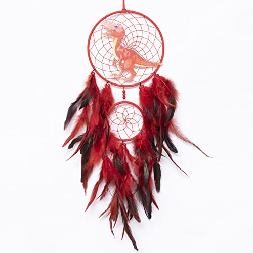 Makramee Wandbehang Kinder Traumfänger Handgemachte Dreamcatcher mit Federn, Boho Traumfänger Kinder Zimmer Schlafzimmer Romantische Dekoration (Rot) von EXQUILEG