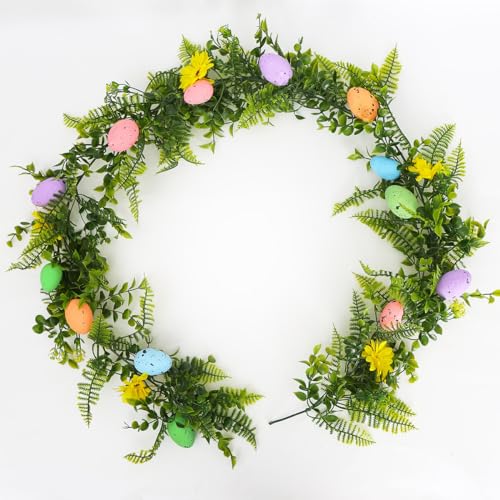 Osterkranz mit Bunten Ostereiern und Margeriten, Ostern Osterei Dekokranz Künstliche Blumen Kränze Girlande Wandkranz Türkranz Osterdeko für Tür Wand Fenster Frühling Deko von EXQUILEG