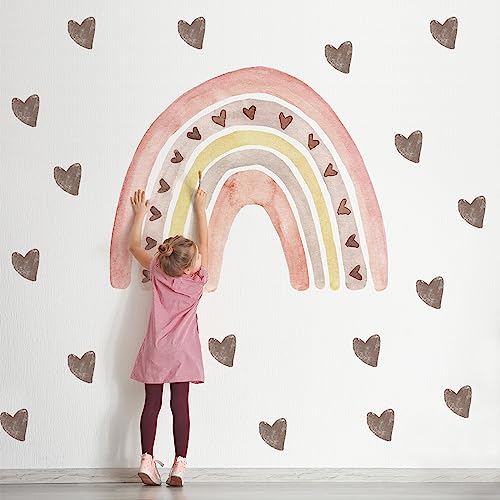 Wandtattoo Regenbogen mit Herzchen Wandaufkleber Boho Dekor abnehmbare Schlafzimmer-Aufkleber Kinderzimmer Wandsticker Wanddeko für Mädchen Wandsticker Schlafzimmer Babyzimmer Kinderzimmer (C) von EXQUILEG