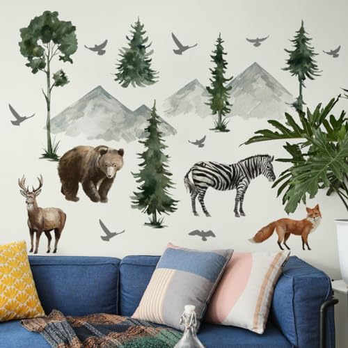 Wandtattoo Tropischer Regenwald Tiere Pflanzen Wandaufkleber Boho Dekor Kinderzimmer Wandsticker Wanddeko für Mädchen Wandsticker Schlafzimmer Babyzimmer Kinderzimmer (Zebra) von EXQUILEG