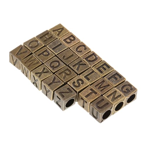 EXQUIMEUBLE 26 Stück Teiliges Retro Eckiges Alphabet Perlen Großes Loch Spacer Buchstabenperlen für Schmuckherstellung DIY Armbänder Halsketten Initial Charms von EXQUIMEUBLE