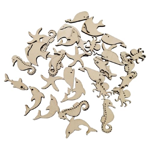 EXQUIMEUBLE 50 Stück Unvollendete Holzscheiben Meerestiere zum Bemalen für DIY Basteln Natürliche Holzplättchen für Kunsthandwerk Vielseitige Holzfiguren für Dekoration und Kreative von EXQUIMEUBLE