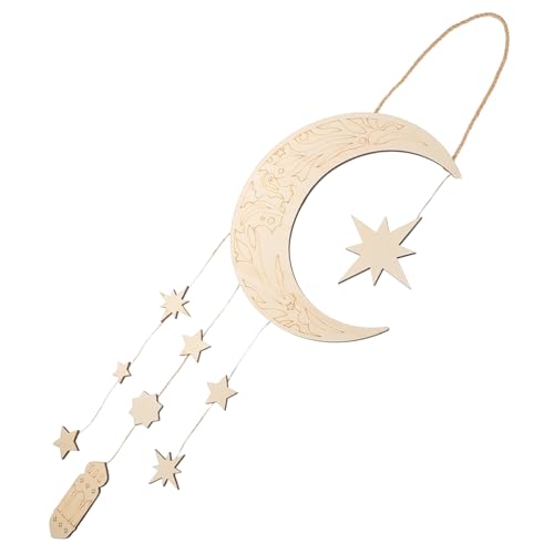 EXQUIMEUBLE Eid Mubarak Holz Mond Und Stern Ramadan Dekoration Für Muslimische Haushalte Handgefertigtes Hängendes Ornament Aus Naturholz Vielseitig Einsetzbar Für Wände Türen Und Fenster von EXQUIMEUBLE