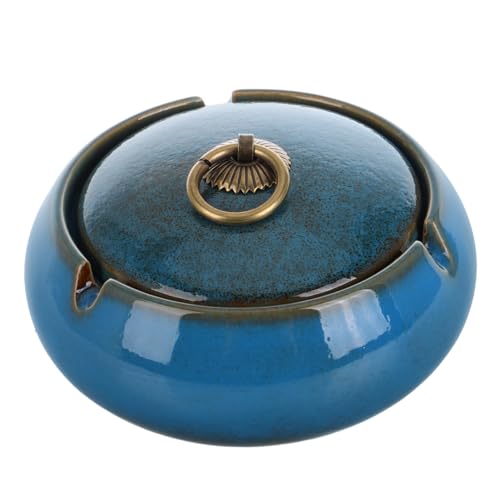 EXQUIMEUBLE Aschenbecher Aus Keramik Für Außenbereich Mit Deckel Rauchfrei Und Groß Und Für Mehrere Zigaretten Rutschfester Boden Und Glatte Rillen Für Praktische Nutzung Für Terrasse Veranda von EXQUIMEUBLE