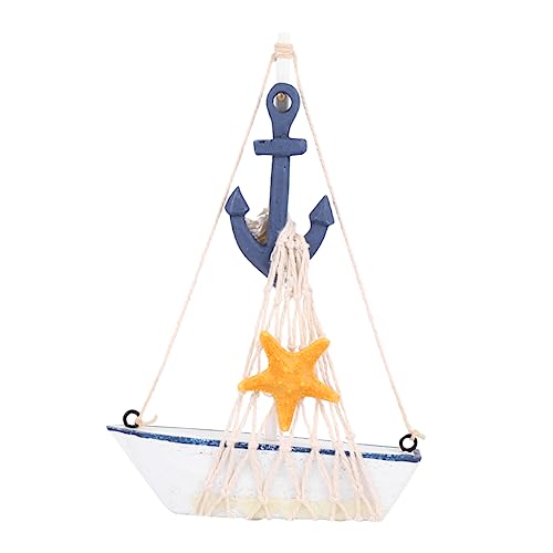 EXQUIMEUBLE Holz Segelboot Dekoration Im Mediterranen Stil Kreatives Ornament Mit Baumwollseil-Netz Für Weinregal Wohnzimmer Tischdeko Für Freunde Und Familie von EXQUIMEUBLE