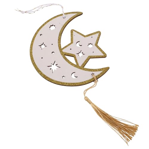 EXQUIMEUBLE 3stücke Teiliges Ramadan Holz Deko Mit Stern-mond Anhängern Und Quasten Für Festliche Dekorationen Für Eid Mubarak Und Ramadan Feierlichkeiten von EXQUIMEUBLE