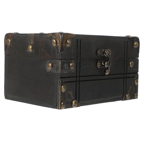 EXQUIMEUBLE Vintage Holz Schatzkiste Schmuckkästchen Aufbewahrungsbox mit Dekorativem Design Stabiler Holztruhe für Fotoshooting Requisiten Piratenspiel und Stilvolle Raumdekoration von EXQUIMEUBLE