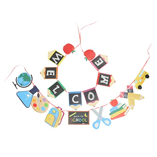 EXQUIMEUBLE Welcome Banner Back To School Dekoration aus Papier Klare Design Wiederverwendbar Party und Klassenzimmer Deko für Einschulung und Schulstart von EXQUIMEUBLE