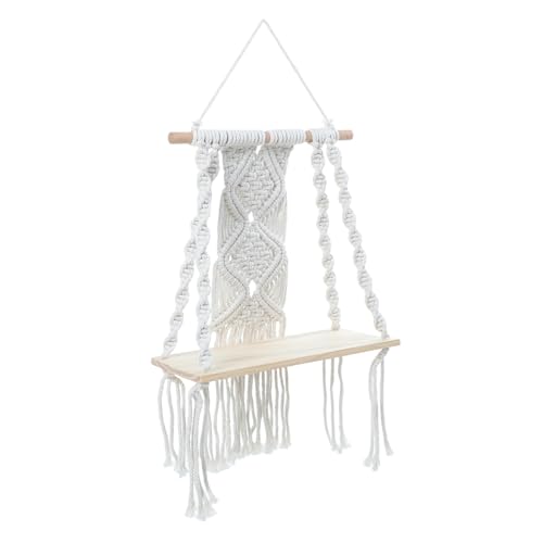 EXQUIMEUBLE Makramee Regal Zum Aufhängen Wand Boho Dekoratives Schwebendes Holzregal Für Pflanzen Handarbeit Baumwollseil Gewebt Home Wanddekoration von EXQUIMEUBLE