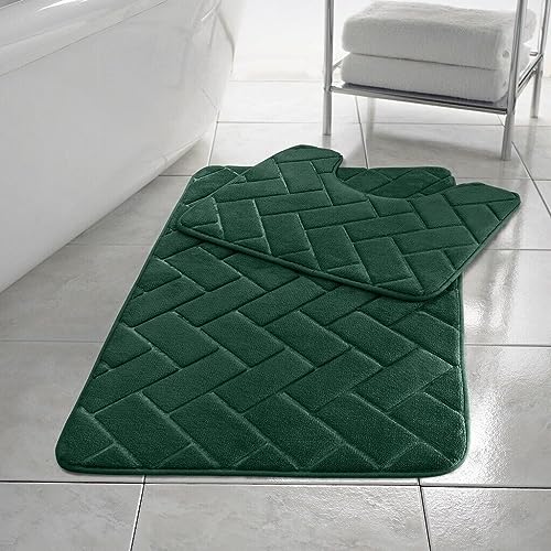 EXQUIZIT HOME Badematte, Memory-Schaum, rutschfest, schnell trocknend, ultraweich, Badezimmerteppich, WC-Vorleger, WC-Vorleger-Set, 2 Stück, Farbe: Grün von EXQUIZIT HOME