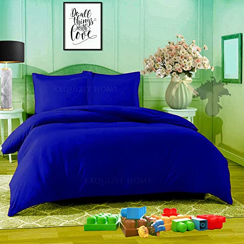 EXQUIZIT HOME Bettwäsche-Set mit passenden Kissenbezügen, pflegeleicht, einfarbig, Polyester-Baumwollmischgewebe, Königsblau, Doppelbett von EXQUIZIT HOME