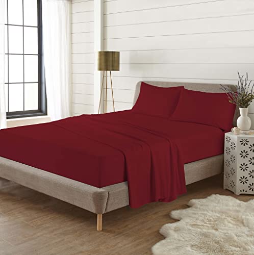 EXQUIZIT HOME Biber-Bettwäsche-Set, 100 % gebürstete Baumwolle, inkl. Spannbetttuch, Bettlaken und 2 passenden Kissenbezügen, Bettlaken-Set, Rot von EXQUIZIT HOME