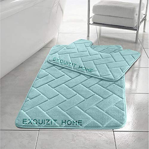 EXQUIZIT HOME Block Badematten-Set, Memory-Schaum, Badezimmerteppich, 2-teilig, weich, saugfähig, rutschfest, 50 x 80 cm, inkl. WC-Vorleger (50 x 40 cm) von EXQUIZIT HOME