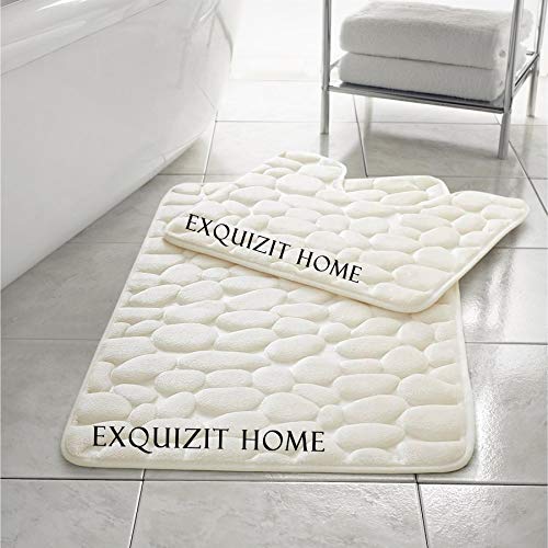 EXQUIZIT HOME Pebble Badematten-Set, Memory-Schaum, WC-Set, Badezimmerteppich, 2-teilig, weich, saugfähig, rutschfest, cremefarben, Badematte (50 cm x 80 cm) und WC-Vorleger (50 cm x 40 cm) von EXQUIZIT HOME