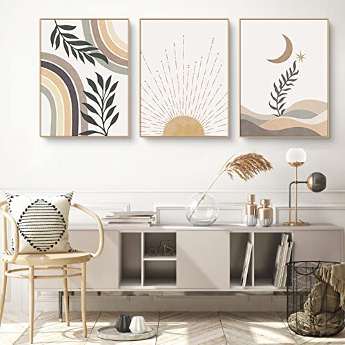 3er Boho Poster Set, Die Sonne geht über dem Meer auf, Stern und Mond, Minimalistische Leinwanddrucke Kunstwerk, Modern Wandkunst Dekor für Bad, Schlafzimmer, Wohnzimmer - OHNE Rahmen (21x30cm) von EXQULEG