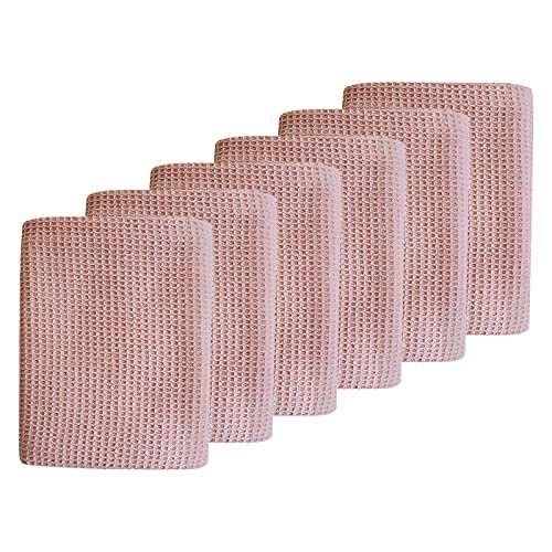 6er-Pack Geschirrtücher, 45 x 65 cm Küchentücher, 100% Baumwolle Waffeltuch Handtücher Set (Rosa) von EXQULEG