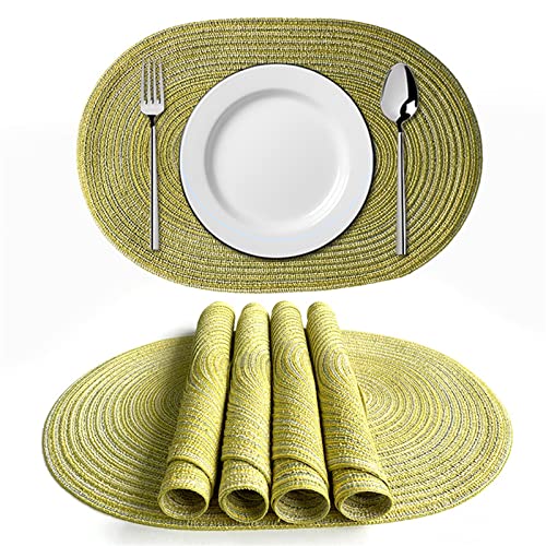 6er Set Platzsets Oval Tischsets Baumwolle Waschbar Hitzebeständig Platzdeckchen Schmutzabweisend Geflochtene Tischsets für Hochzeit, Fest, Küche -50x35cm (Frucht grün) von EXQULEG