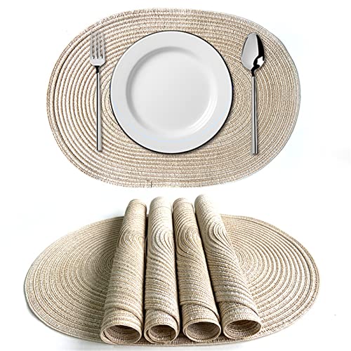 6er Set Tischset, Platzsets Baumwolle Gewebte Tischsets Abwaschbar Hitzebeständige Platzdeckchen für Küche Speisetisch, Party Dekor (Beige) von EXQULEG