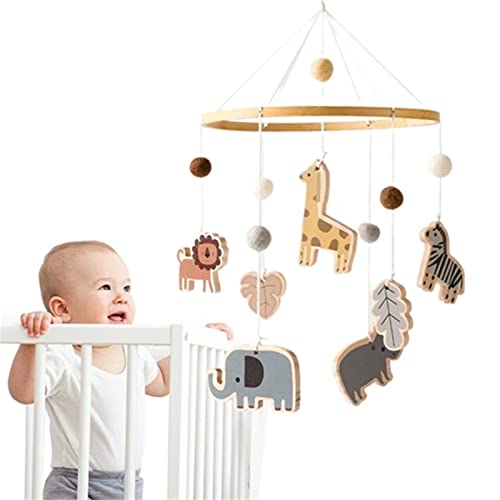 EXQULEG 1pc Baby Mobile Baby Windspiele, Holz Niedlich Panda Tiere Hängende Bettglocke mit Filzbällen, Kinderzimmer Hängende Bettglocke, Neugeborenen Geschenk für Baby Mädchen oder Jungen (Tiere) von EXQULEG