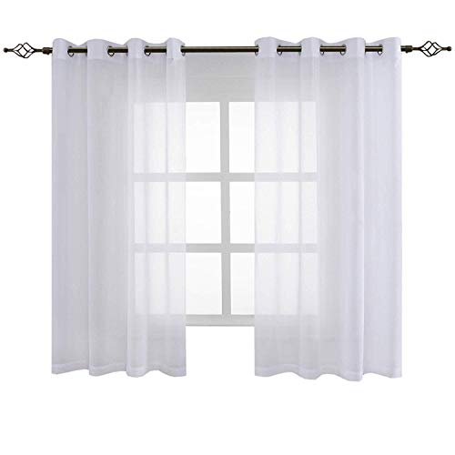 EXQULEG 2 Stücke Voile Vorhänge,Transparent Gardinen mit Ösen Fensterschal (Weiß,160 x 140 cm) von EXQULEG