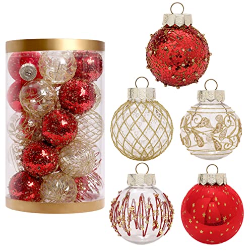 EXQULEG 25 Stück Weihnachtskugel-Set Christbaumkugeln Baumschmuck Weihnachtsbaumschmuck Baumkugeln,Hängenden Weihnachtlichen Dekorationen Bälle (Rot Gold) von EXQULEG