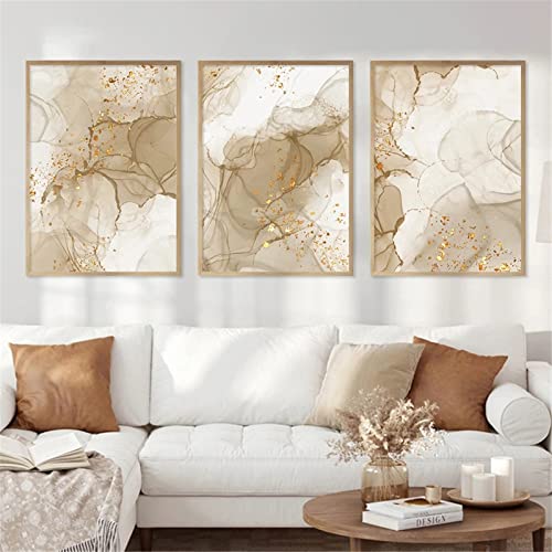 EXQULEG 3 Premium Poster Beige Gold, Große Moderne Bilder als Wanddeko, Abstrakt Wandbilder ohne Rahmen (21x30cm) von EXQULEG
