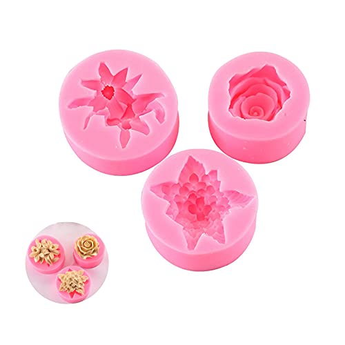 EXQULEG 3 Stück Blumen Fondant Kuchenformen, 3D Lila Lilie Rose Blume Silikonformen Pralinenformen Sugarcraft Formen Kuchendekorationswerkzeuge Kuchenbackformen von EXQULEG