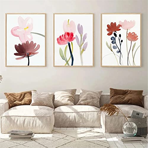 EXQULEG 3 Stück Set Poster Blume Leinwand Ohne Rahmen Leinwanddruck Wandkunst Dekoration Rosa Blume Bild für Wohnzimmer Wandkunst Dekoration (50x70cm) von EXQULEG