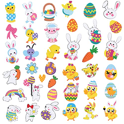 EXQULEG 36pcs Diamond Painting Ostern, 5D Diamant Painting Kits, DIY Diamant Malerei Bilder Ostereier Hase Kaninchen und Küken, als Ostern Geschenk für Kinder Jungen und Mädchen (A-36pcs) von EXQULEG