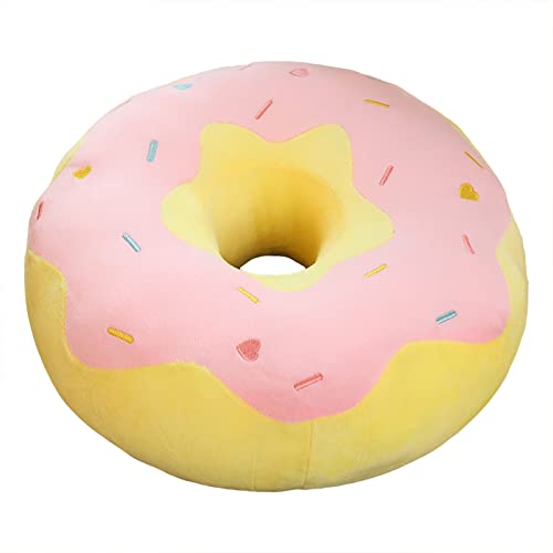 EXQULEG 3D Donut Kissen PlüschKissen, Dekokissen Sitzkissen Rundes Donutkissen Zierkissen für Bürostuhl, Autositz (Rosa-gelb,58cm) von EXQULEG